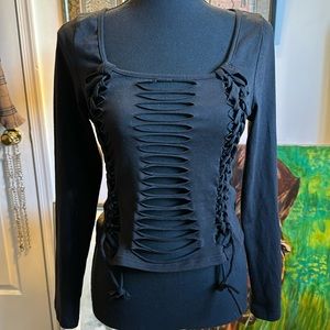 SHEIN Sexy Cut Out Black Long Sleeve Top Size Large